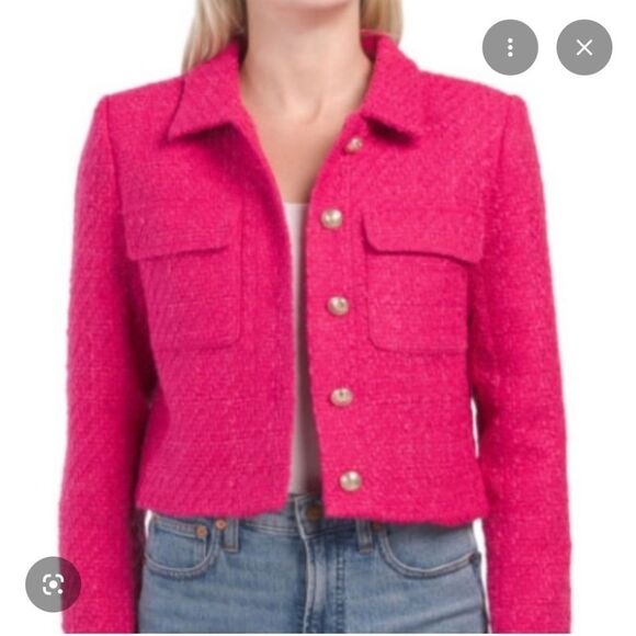 Rachel Zoe tweed cropped solid Boucle blazer fuchsia - Picture 1 of 16